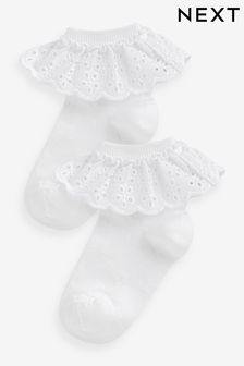 White Cotton Rich Ruffle Ankle Socks 2 Pack (N33525) | €5 - €7