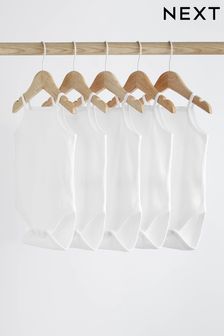 White 5 Pack Strappy Baby Bodysuits (N33588) | €14 - €17