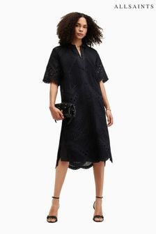 AllSaints Black 100% Cotton Meria Broderie Dress (N33598) | $512