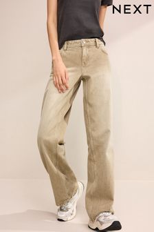 Bezowy - Luźne jeansy z szerokimi nogawkami (N33612) | 270 zł