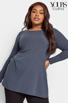 Yours Curve Grey Long Sleeve Ribbed Swing Top (N33631) | €12