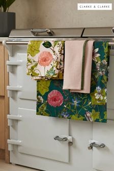 Clarke and Clarke Set of 3 Blush Pink & Emerald Green Passiflora Tea Towels (N33722) | €29