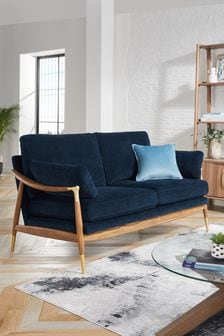 Fine Chenille Navy Blue Flinton Wooden 3 Seater Sofa (N33830) | €975