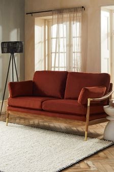 Soft Velvet Rust Brown Flinton Wooden 3 Seater Sofa (N33831) | €925