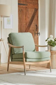 Soft Texture Sage Green Flinton Wooden Oak Effect Leg Accent Chair (N33836) | €490