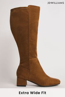 JD Williams Extra Wide Fit Tan Block Heel High Leg Brown Boots (N33846) | €63