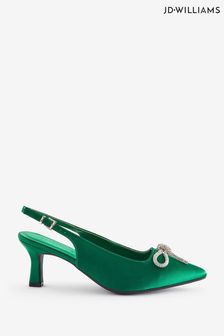 JD Williams Green Satin Slingback Shoes With Bow Trimn In Wide Fit (N33854) | €54