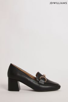 Czarne loafersy Jd Williams na elastycznym obcasie klockowym o szerokim fasonie (N33855) | 220 zł