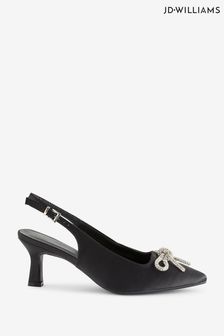 JD Williams Wide Satin Slingback Black Shoes With Bow Trim (N33858) | €24