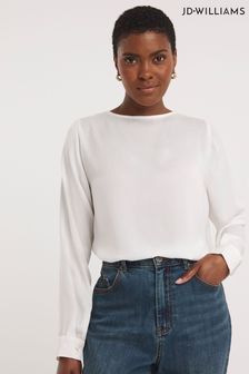 JD Williams Hammered Satin Keyhole Shell Ivory White Top (N33860) | €33