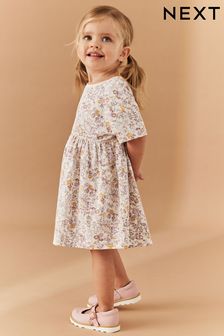 Blümchenmuster, cremefarben - Kurzärmeliges Jersey-Kleid aus Baumwolle (3 Monate bis 7 Jahre) (N33915) | 9 € - 12 €