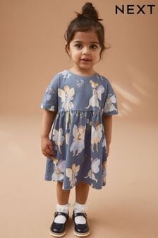 Blau/Fairy - Kurzärmeliges Jersey-Kleid aus Baumwolle (3 Monate bis 7 Jahre) (N33917) | 9 € - 11 €