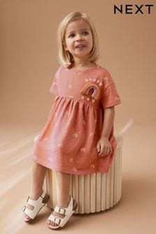 Neutral Rainbow Short Sleeve Cotton Jersey Dress (3mths-7yrs) (N33922) | OMR4 - OMR5