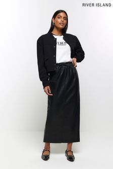 River Island Black Faux Leather Elasticated Maxi Skirt (N34101) | kr519