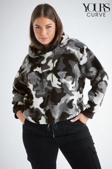 Yours Curve Grey Borg Camo Cropped Hooded Fleece (N34210) | €14.50