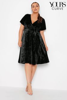 Yours Curve Black Velvet Wrap Skater Dress (N34215) | €28