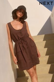 Chocolate Brown Utility Sleeveless Mini Dress (N34331) | $51