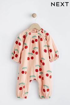 Peach Pink Cherry Woven Baby Romper (0mths-3yrs) (N34559) | $24 - $27