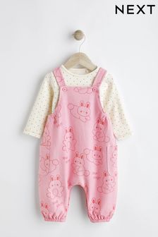 Hot Pink Bunny Jersey Baby Dungarees & Bodysuit Set (0mths-3yrs) (N34561) | 84 QAR - 94 QAR