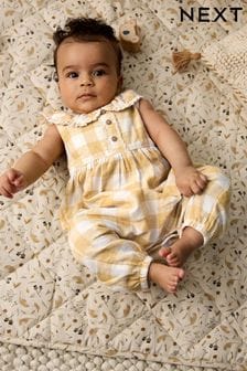 Ochre Yellow Gingham Collared Baby Woven Jumpsuit (0mths-2yrs) (N34566) | NT$670 - NT$750