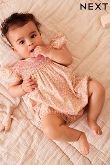 Rosa mit Blümchenmuster - Baby-Strampler (0 Monate bis 2 Jahre) (N34571) | 24 € - 27 €