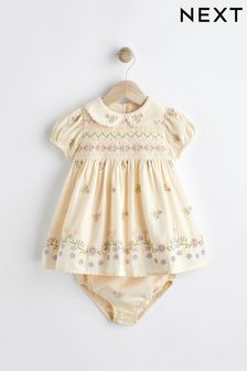 Ivory 2 Piece Embroidered Baby Dress and Knicker Set (0mths-2yrs) (N34587) | 119 QAR - 129 QAR