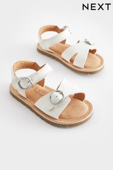 White Standard Fit (F) Leather Buckle Sandals (N34602) | $34 - $37