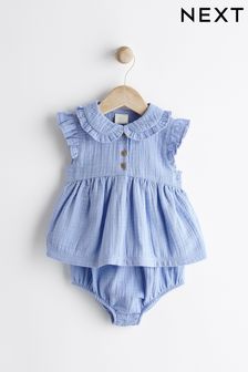 Blue Woven Baby Shirt and Knickers Set (0mths-3yrs) (N34616) | 69 QAR - 79 QAR
