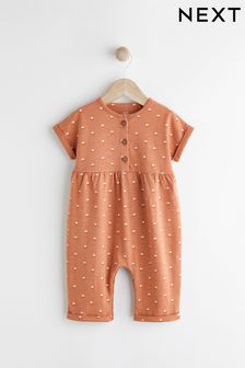 Rust Brown Floral Baby Short Sleeve Wide Leg Jumpsuit (0mths-3yrs) (N34622) | 49 QAR - 59 QAR