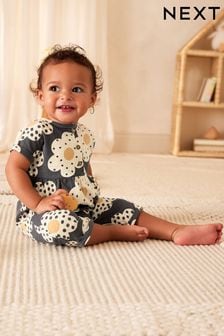 Monochrome Flower Print Baby Short Sleeve Wide Leg Jumpsuit (0mths-3yrs) (N34625) | OMR5 - OMR6