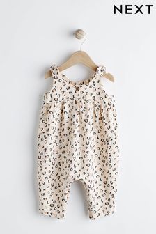 Tan Brown/ Cream Leopard Print Baby Romper (0mths-3yrs) (N34631) | €17 - €20