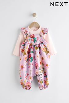 Purple Floral Baby Dungarees & Bodysuit Set (0mths-3yrs) (N34634) | BGN 57 - BGN 63