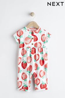 Pink & White Strawberry Print Baby Short Sleeve Wide Leg Jumpsuit (0mths-3yrs) (N34636) | $17 - $20