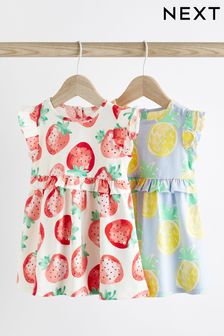 Pink/ Lilac Fruit Print Baby Jersey Dress 2 Pack (0mths-3yrs) (N34656) | 84 SAR - 95 SAR
