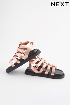 Rose Gold Leather Gladiator Sandals (N34665) | OMR11 - OMR12