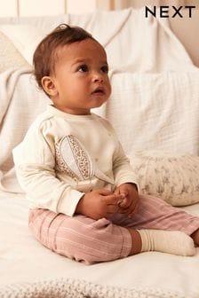 Roz/Crem - 2pc Baby Sweater & Trousers Set (N34666) | 116 LEI - 132 LEI
