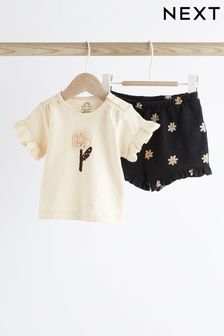 Monochrome Flower Baby Top and Shorts 2 Piece Set (N34668) | SGD 22 - SGD 26