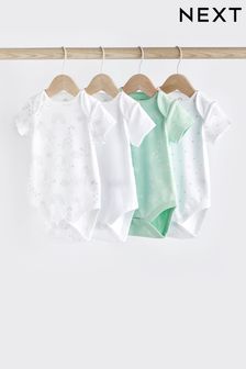White/Green 4 Pack Baby Short Sleeve Sleepsuits (N34694) | CA$24 - CA$29