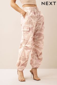 Розовый камуфляж - Хлопковые брюки карго с парашютом (N34839) | €17