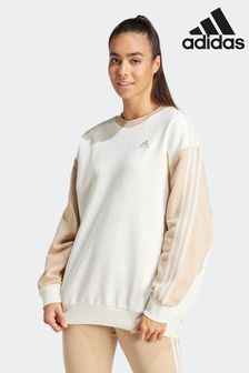 adidas White Sportswear Essentials 3-Stripes Oversized Fleece Sweatshirt (N34851) | OMR20