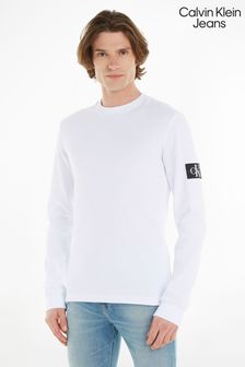 Calvin Klein Jeans Monogram Badge Waffle Long Sleeve White T-Shirt