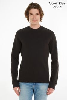 Calvin Klein Jeans字母圖案徽章華夫格長袖黑色T恤 (N34979) | NT$2,570