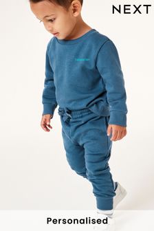Blauw - Gepersonaliseerde jersey set van sweatshirt en joggingbroek (3 mnd-7 jr) (N35034) | €20 - €26