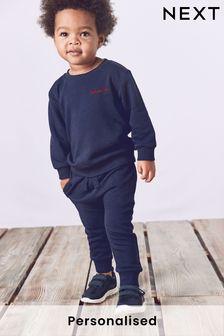 Donkerblauw - Gepersonaliseerde jersey set van sweatshirt en joggingbroek (3 mnd-7 jr) (N35036) | €20 - €26