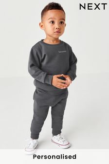 炭灰色 - 訂製款平織運動衫和慢跑運動褲套裝 (3個月至7歲) (N35037) | NT$580 - NT$750