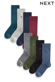 Blue/Grey/Green/Red 8 Pack Embroidered Lasting Fresh Socks (N35138) | $34