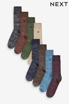 Grey/Blue/Green/Neutral 8 Pack Embroidered Lasting Fresh Socks (N35139) | €17