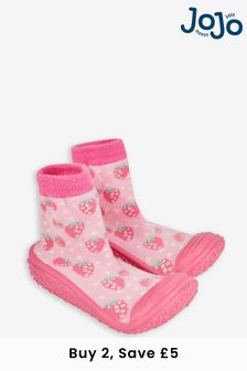 JoJo Maman Bébé Pink Girls' Indoor Outdoor Strawberry Print Slipper Socks (N35243) | 92 SAR
