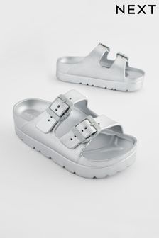 Silver Double Buckle Chunky Sandals (N35273) | $19 - $24