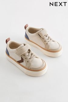 Neutral Beige Standard Fit (F) Touch Fastening Chevron Trainers (N35306) | $26 - $33